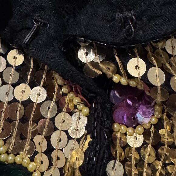 Vintage Joseph Le Bon Jacket Womens Small Black Silk Sequin Beaded Party 80s - Picture 5 of 9